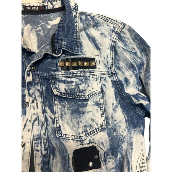 Imperious Acid Wash Studded Blue White Button-Down Jacket Large - Picture 5 of 11